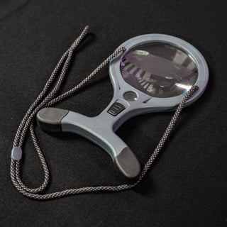 Forstørrelsesglass – Lupe - Handsfree broderilupe med snor og lys – Batteridrevet – Grå