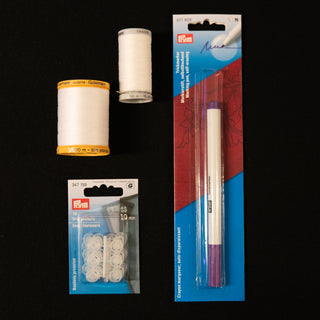 Skjortepakke utstyr - Sytråd, bjørnetråd, merkepenn og plastknapper