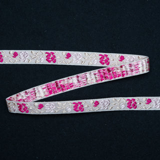 Bånd - Amalie - Hvit og rosa - 15 mm