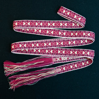 Forklebånd - Burgunder/rosa - Håndvevd avslutning