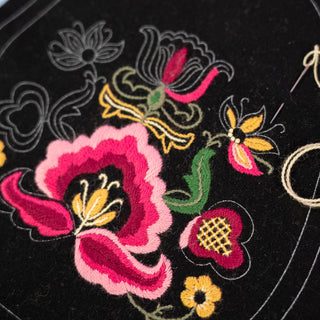 Materialpakke - Brodert lomme - Plattsøm - Påtegnet broderi