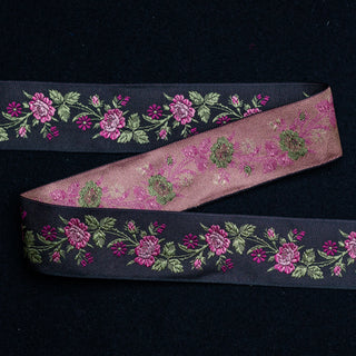 Bånd - 100% Silke - Amy - Svart og rosa - 40mm