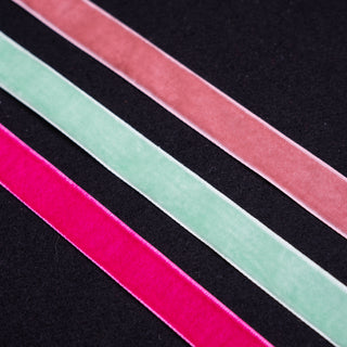 Bånd - Fløyel - Dus rosa, skarp rosa og mint - 16 mm - 2,6 m