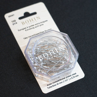 Knappenåler med glasshode - Ekstra lange - 0,7 mm x 45 mm - 100 stk